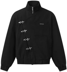 Aelfric Eden Mens Jackets Metal Button Boxy Jacket Vintage Casual Collared Streetwear Slant Placket Soft Warm Coats