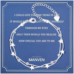 MANVEN Pulsera Plata Mujer Pulsera Mujer Plata Pulsera Estrella Cuentas Plata con Ajustable Regalo Cumpleaños Navidad Para Hombres Amigos Novia Hermanas Madres Hijas