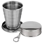 DIMROM Great Rocky Stainless Steel Portable Outdoor Travel Camping Folding Collapsible Cup Metal Telescopic Keychain 75Ml