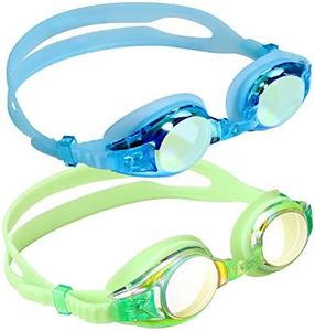 Aegend 2 Pack Kids Goggles, Swimming Goggles for Kids Age 4-16 Boys and Girls Youth, Anti-Fog Pool Goggles, Blue Light & Green