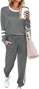 Aloodor Womens Loungewear Set Fall Tracksuit Elasticized Waistband Pants Casual Long Sleeve Tops Gray XS