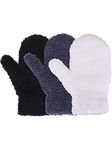 3 Pairs Baby Mittens Winter Toddler Mittens Kids Winter School Gloves Knit Stretch Mittens for Baby Children Boys Girls (Black, White, Dark Gray, 1-4 Years)