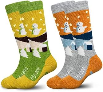 Hylaea Merino Wool Ski Socks Kids, Knee-high Warm Thermal Snowboard Skating Socks for Toddler Boys and Girls Orange Yellow XX-Small