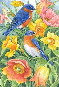 Toland Home Garden Eastern Bluebirds 28 x 40 Inch Decorative Spring Summer Bird Orange Flower House Flag
