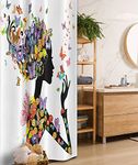 Ambesonne Butterflies Stall Shower Curtain, Girl Fashion Flowers with Butterflies Ornamental Floral Foliage Nature Forest, Fabric Bathroom Decor Set with Hooks 36 W x 72 L inches,