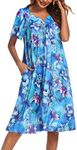 Ekouaer Women's House Dress with Pockets, Aqua Multi, Large