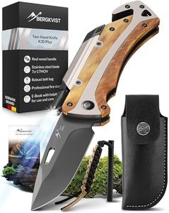 BERGKVIST K30 Plus Couteau pliant - Couteau de survie 5-en-1 pour l'extérieur, la chasse ou la randonnée - avec brise-vitre, coupe-ceinture, allume feu & lampe de poche