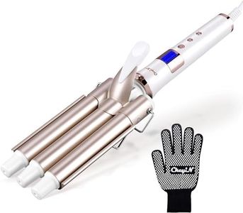 CkeyiN Fer à Boucler 3 Barils, Fer à Onduler Céramique, Boucleur 3 Tête Coiffage des Cheveux Bouclés avec Ecran LCD Température Réglable avec Gant Anti-brûlure (Or rose)