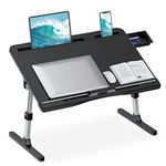 HETTHI Bed Desk for Laptop, Adjustable Laptop Desk with Foldable Legs Storage Drawer Tablet Slot Removable Stopper, Portable Lap Desk for Writing Working Reading Eating (Black)