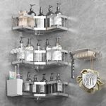 AceMining Shower Caddy, 5 Pack Silver (SML+2) Bathroom Shelves, Adhesive Shelf Storage No Drilling, 201 Stainless Steel Shower Organiser, Rust-Resistant Caddy Corner, Soap Holder, Bathroom Accessory