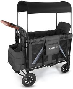 Cochildor Wagon Stroller for 2 Kids, Foldable Stroller Wagon with 2 High Seats, 5 Point Harness, Removable Canopy, Adjustable Handle Bar, Dark Grey