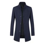 YOUTHUP Mens Wool Coat Slim Fit Winter Trench Coats Elegant Business Mid-Length Overcoat, Navy Blue-Thin, M