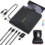 ORIGBELIE External CD DVD Drive with 4 USB Ports and 2 TF/SD Card Slots, USB 3.0 Portable CD/DVD Disk Drive Player Burner Reader Writer for Laptop Mac PC Windows 11/10/8/7 Linux OS with Carrying Case