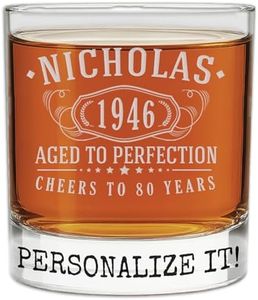 Personalized Vintage 80th Birthday Etched Whiskey Glass - Custom 80th 1946 Birthday Gifts for Men - Cheers to Turning 80 Years old - 80 Decorations for Men - Scotch Bourbon Him Dad Grandpa 1.0