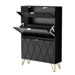 UEV Tilting Shoe Cabinet, Shoe Rack for 16 Pairs, 3 Compartments (2 Shoe Storage + 1 Hidden Shelf) (80 x 24 x 120 cm, Black)