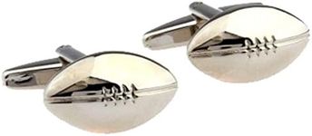 korpikus ' Rugby Ball ' Shiny Silver Colour Stainless Steel Cufflinks In Designer Gift Bag