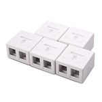 Cable Matters 5 Pack Cat6 RJ45 Surface Mount Box 2 Port in White Blank 2-Port