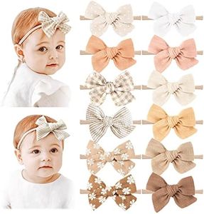 Niceye Baby Girl Bows and Headbands, 12 Packs of Stretchy Nylon Hairbands Hair Bows for Newborns, Infants, Toddlers - Handmade Baby Hair Accessories for Girls