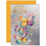 Beautiful Gold Birthday Cards for Women Her - Beautiful Butterflies - Elegant Traditional Pretty Birthday Card for Mum Daughter Grandma Auntie Granddaughter, A5 Gorgeous Greeting Cards Gift