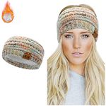 Winter Knitted Headband - Women Ear Warmer Chunky Crochet Braided Hair Band Wraps Turban Sports Yoga Hairband Fleece Lined Elastic Wide Headbands for Women UK (beige)