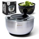 Nestware Kitchen Stainless Steel Salad Spinner, Lettuce, Vegetable & Fruit Dryer, 5L Capacity, Non-Slip Base (304 Stainless Steel - Black)