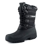 Knixmax Women's Winter Snow Boots Waterproof Mid Calf Booties Fur Lined Warm Outdoor Insulated Mucker Yard Skiing Hiking Boots Black 9 US /40 EU