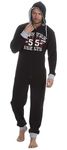 Slumber Hut Mens Fleece Onesie All in One Pyjamas Hooded Loungesuit Winter Warm Sporty Vintage Retro USA Novelty Motif Black