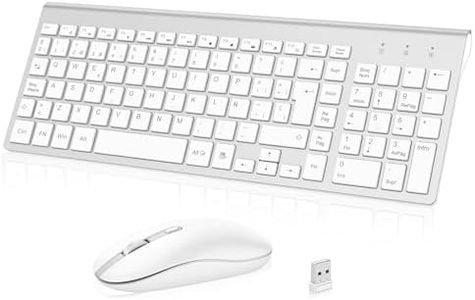 cimetech Combo Teclado y Ratón Inalámbrico, 2.4G Español 2 en 1 USB Ultra Delgado Silencioso Mouse, para PC/Laptops/Ordenador/Escritorio (Blanco y Plata)