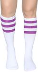 Henwarry Classic Triple Stripes Over the Calf Cotton Retro Tube Socks for Men and Women (A09-Purple/White)