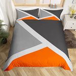 Geometric Triangle Comforter Cover Orange Dark Grey Light Grey Bedding Set Single For Teen Boys Girls Aesthetic Geometry Duvet Cover Luxury Modern Simple Art Style Bedspread Cover With Zipper 2 Pcs