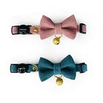 Cognatio Safety Quick Release Cat Collars, Soft Kitten Collars with Detachable Bow Tie and Bell, Pack of 2, Adjustable 20-30 cm (20-30 cm, Coralline+Steel Blue)