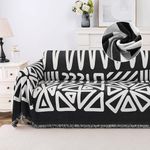 Turquoize Boho Couch Cover Chenille Sofa Covers Washable Couch Covers for 3 Cushion Couch Black Triangle Sofa Slipcover Sectional Couch Covers Loveseat Futon Cover Couch Protector for Dogs, 71" X150"