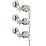 Gobrico 3 Satin Nickel Keyed Alike Keyed Single Deadbolts Door Locks with Same Key, Entry Front Door Round Cylinder Deadbolt Locksets, Thumb-Turn Button Inside