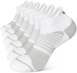 Closemate 6 Pairs Mens Ankle Sport Socks Trainer Athletic Running Socks for Men Ladies Women Low Cut Cotton Wicking Cushion Tab Performance Casual Socks(Size L, 6 White)