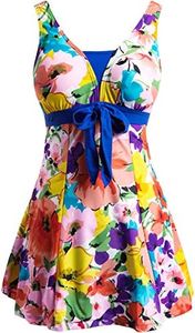 wantdo Women's Retro Swimwear High Waist Push Up Swimsuits Tummy Control Orange Flower 22W-24W
