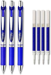 Pentel EnerGel Deluxe RTX Liquid Gel Ink Pen Set Kit, Pack of 3 with 4 Refills (Blue - 0.7mm)