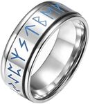 Epinki 8MM Fidget Rings for Anxiety for Men, Silver Viking Glow in The Dark Spinner Ring Anti Anxiety Ring, Stainless Steel Ring Size N 1/2