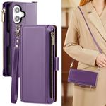 Antsturdy Compatible with iPhone 16 Plus Wallet Case for Women【RFID Blocking】 Crossbody Phone Case PU Leather Zipper with Wrist Strap Flip Cover Credit Card Holder for Apple 16 Plus 6.7",Purple