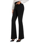 Safort Women's Bootcut Dress Pants Mid Waist Pull On Stretchy Flare Pants with Pockets Regular for Office Work Business, Black, Small Long