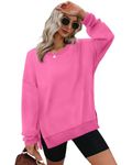 Aokosor Sweatshirts for Women Oversized Jumpers Ladies Crewneck Long Sleeve Tops Side Split Hot Pink Size 10-12