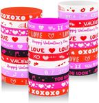 Hexiaoxiao 30pcs Valentines Day Rubber Bracelet Bulk Colorful Silicone Wristbands for Women and Kids Valentine Party Favors Supply Classroom Gifts