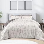 Qucover 3-Piece Comforter King Size, Reversible Gray and White Floral Botanical Pattern Down Comforter, Farmhouse Coverless Duvet King Size with Pillowcases, Warm King Size Quilt for All Seasons