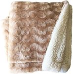 Plush Fleece Sherpa Backed Reversible Throw Blanket 130X160cm (Beige)