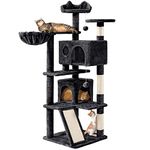 Yaheetech Cat Tree, 144.5cm Multilevel Cat Climbing Tower w/ 2 luxury Condos, Basket Cat Bed,3 Scratching Posts & Ladder for Indoor Cats