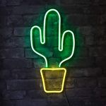 Isaac Jacobs 19? x 10? inch LED Neon Green Cactus with Yellow Planter Wall Sign for Cool Light, Wall Art, Bedroom Decorations, Home Accessories, Party, and Holiday D?cor: Powered by USB Wire (Cactus)