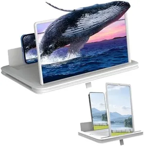 Mobile Phone Magnifier Screen, 3D HD Magnifying Projector Screen Enlarger for Movies, Videos and Gaming, Foldable Phone Stand with Screen Amplifier, Compatible with All Smartphones (White A, 14inch)