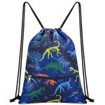 Dinosaur Drawstring Backpack for Kids - Gym DrawString Bag for kids Swim Bag Boys Sports Draw String Bag Waterproof Beach Sport Gym String Bags with Zipper Pocket Cinch Backpack for Boys