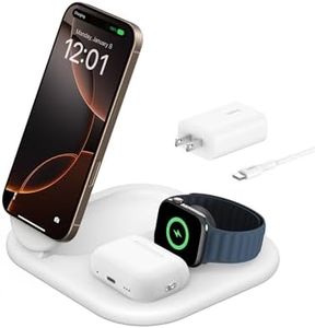 Belkin 3-in-1 MagSafe-Compatible iPhone Charger 15W, Foldable Magnetic Qi2-Certified Wireless Charging Station for iPhone 16, Apple Watch Series 10, AirPods 4, and More, w/Non-Slip Base & PSU - White