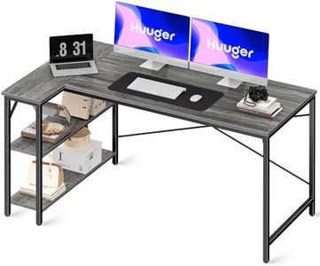 Huuger L Shaped Desk, 55 Inches Computer Desk with Reversible Storage Shelves, Gaming Desk, Corner Desk Home Office Desks, Writing Desk Study Desk with Metal Frame, Gray