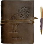 Leather Journal Horse Notebook Embossed Handmade Travel Diary | A5 Vintage Writing Bound Journal for Men for Women 6x8 | Horse Rider Theme Genuine Leather with Plain Paper for Notes Sketchbook + Pen